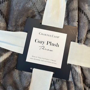 Charter Club Grey Plaid Cozy Plush Throw Blanket